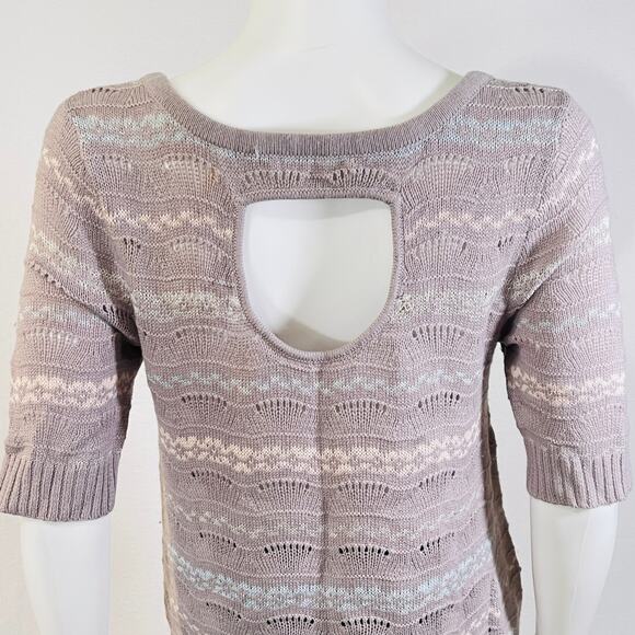 Free People Sweater Womens Medium Purple Striped Sweetheart Neck Short Sleeve - Picture 15 of 16